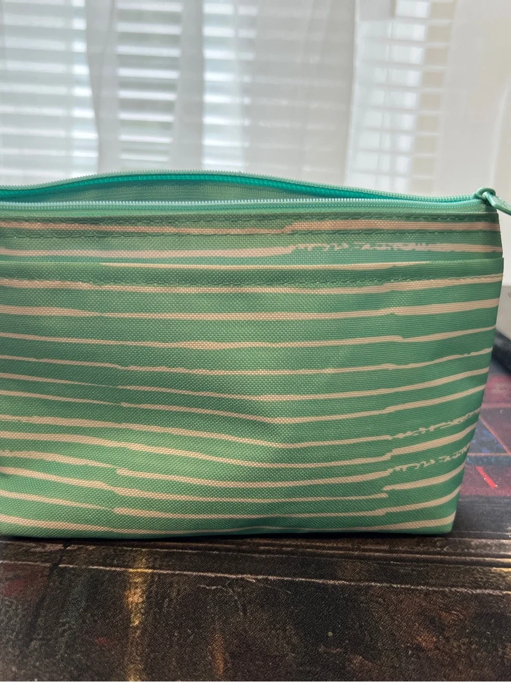 thirty-one Mint Green Striped Clear Front Makeup Pouch